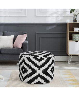 Upholstered Cotton Blend Ottoman for Bedroom Lounge and Home Accent