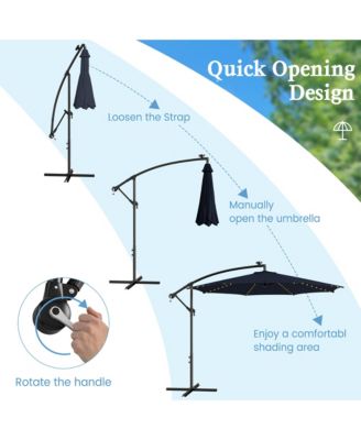 10 FT Offset Patio Umbrella Solar Powered Cantilever Umbrella w/ 112 LED Lights