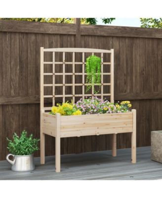 Raised Garden Bed with Lattice Trellis and Drainage Holes Elevated-Natural