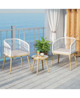 3 Pieces Outdoor Bistro PE Wicker Conversation Furniture Set-White