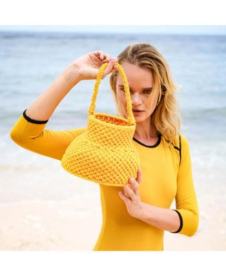 PETITE NAGA Macrame Vessel Basket Bag in Butter Yellow