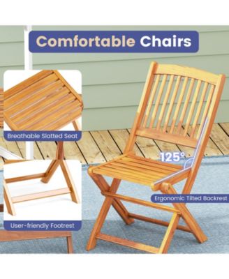 3 Pieces Acacia Wood Patio Folding Bistro Set with Soft Cushions