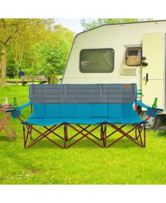 3 Person Folding Camping Chair with 2 Cup Holders Cotton Padding & Storage Bag