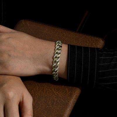 Bold Men's Curb Chain Bracelet with Iced Out Cubic Zirconia in Sterling Silver