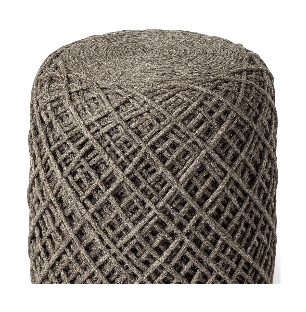 Soft Wool Cylindrical Pouf with Diamond Design for Home Decor and Footrest