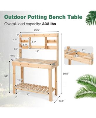 Large Garden Potting Bench Table with Display Rack and Hidden Sink-Natural