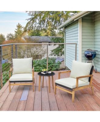 3 Pieces Patio Furniture Set with Cushioned Chairs and Tempered Glass Side Table-Brown