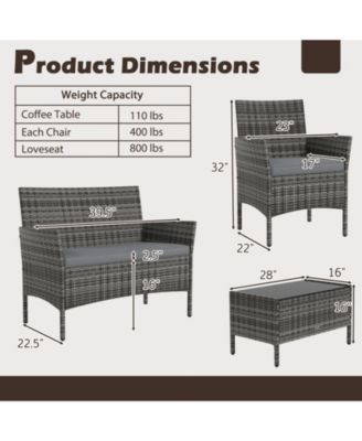 4 Piece Patio Rattan Conversation Set with Cozy Seat Cushions-Light Gray