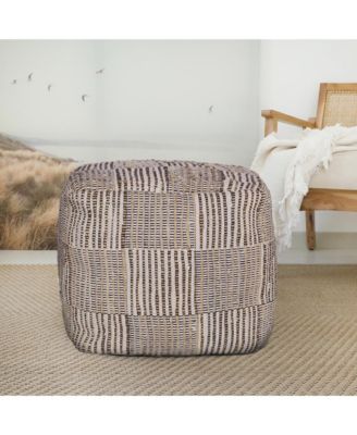 Geometric Cotton Pouf – Square Ottoman for Living Room Seating or Boho Style Accent