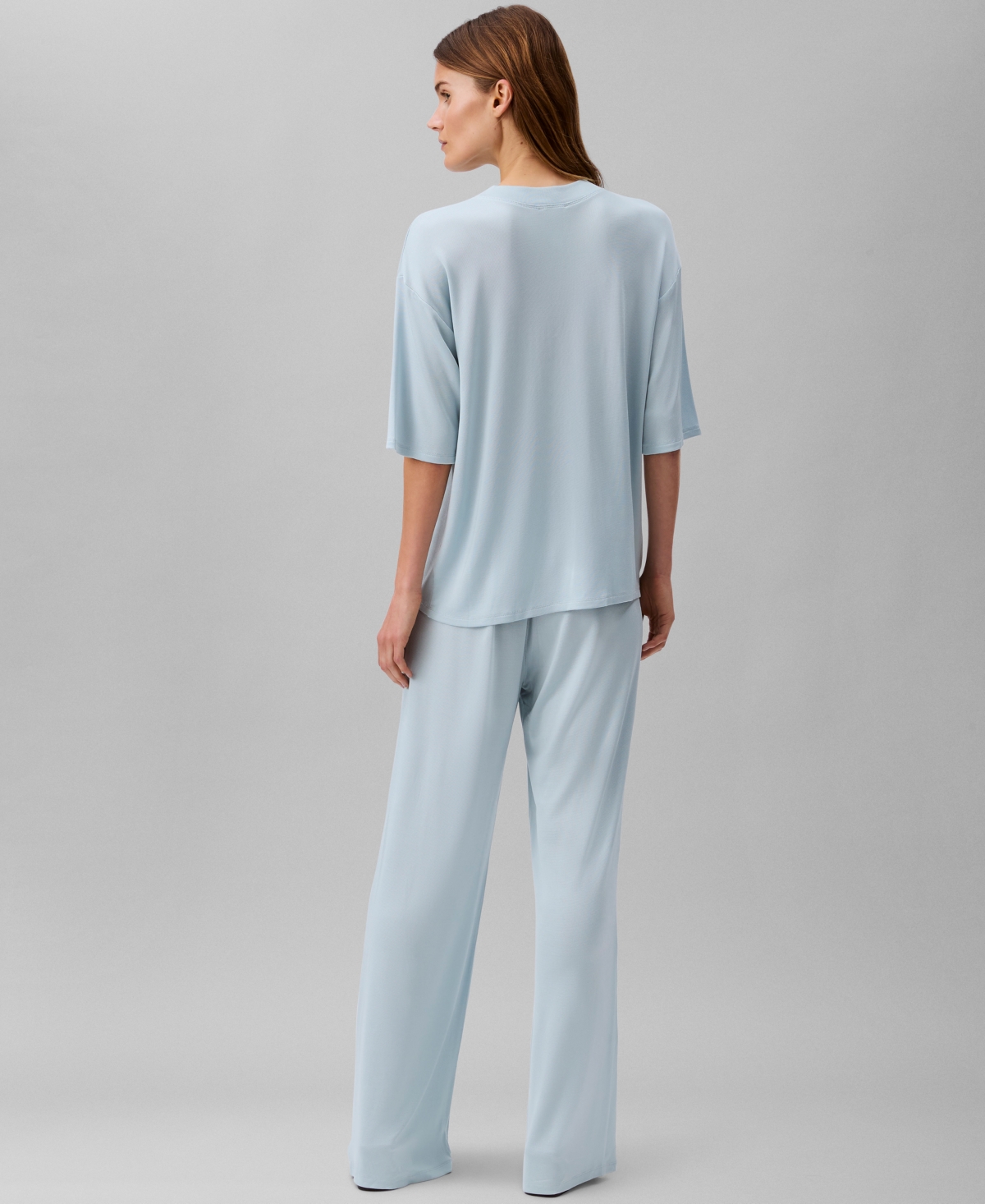 Calvin Klein Women's Shine Texture Relaxed Crewneck T-shirt In Blue