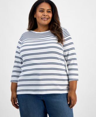 Plus Size Printed Pima Cotton 3/4-Sleeve Top, Exclusively at Macy's