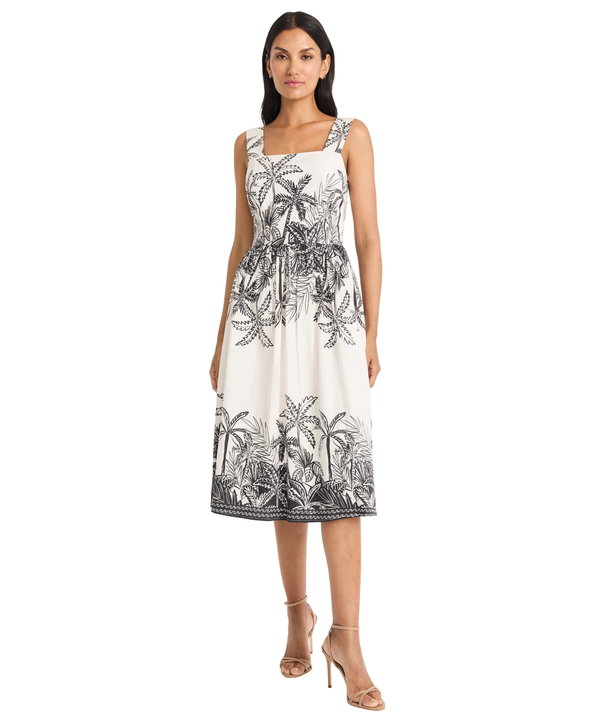 Women's Printed Sleeveless Midi Dress - Black/white