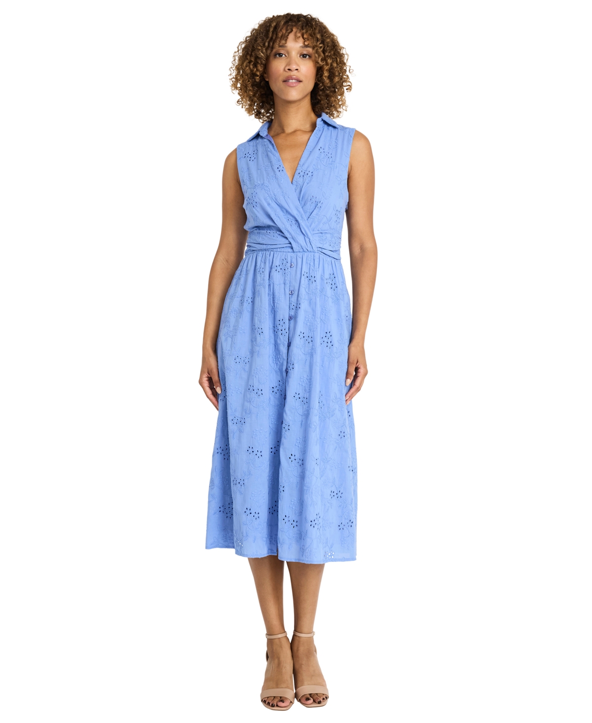 Maggy London Front Twist Cotton Eyelet Shirtdress