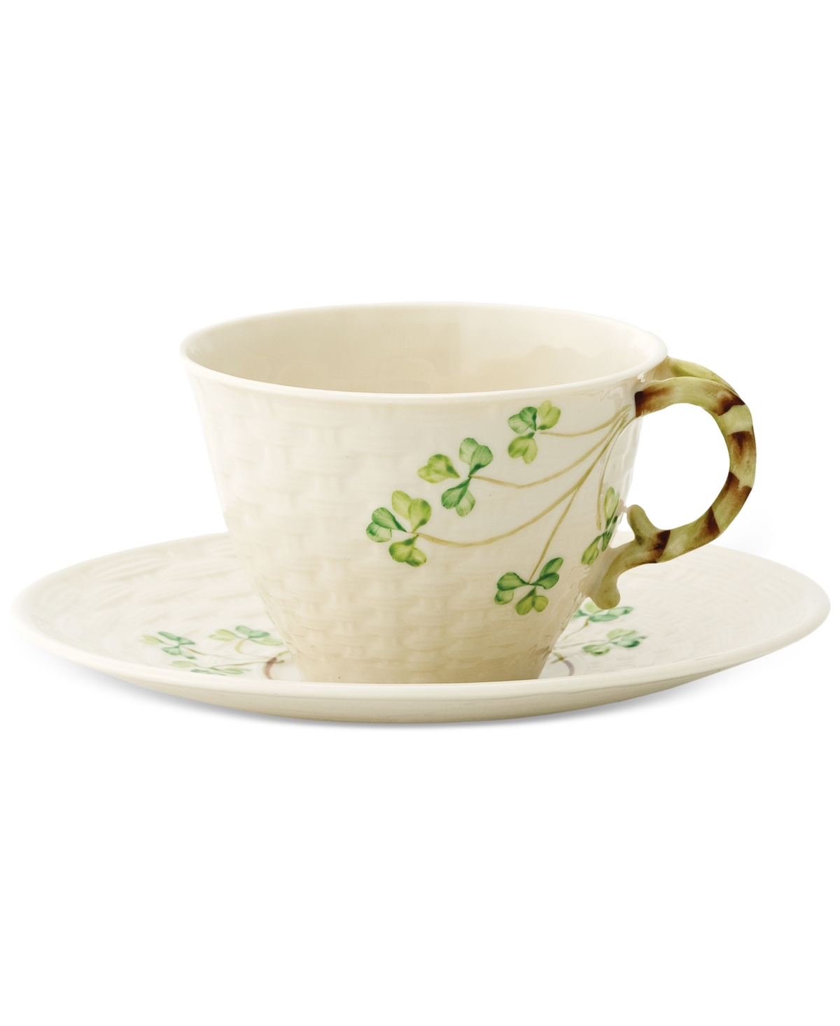 Shamrock Teacup & Saucer - Ivory/ Green