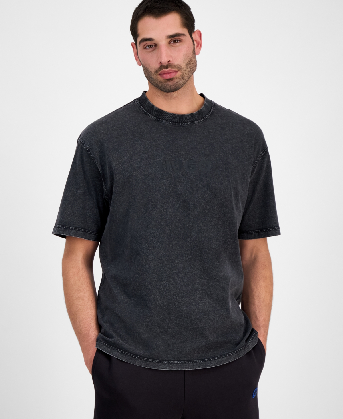 Hugo by Hugo Boss Men's Nebute Short Sleeve Crewneck Burnout Logo T-Shirt - Black