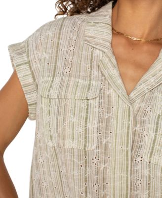 Petite Striped Dolman-Sleeve Camp Shirt