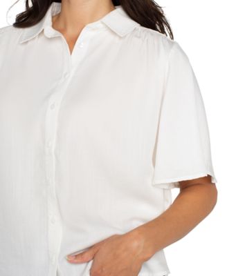 Petite Elbow-Sleeve Button-Front Blouse
