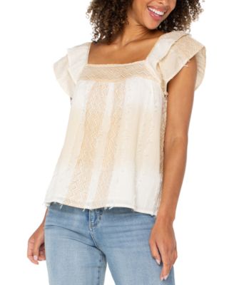 Petite Cotton Frayed Square-Neck Top