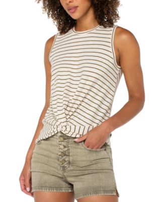 Petite Striped Twist-Front Sleeveless Top
