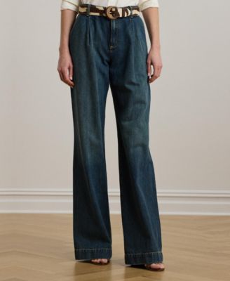 Women's High-Rise Pleated Wide-Leg Jeans