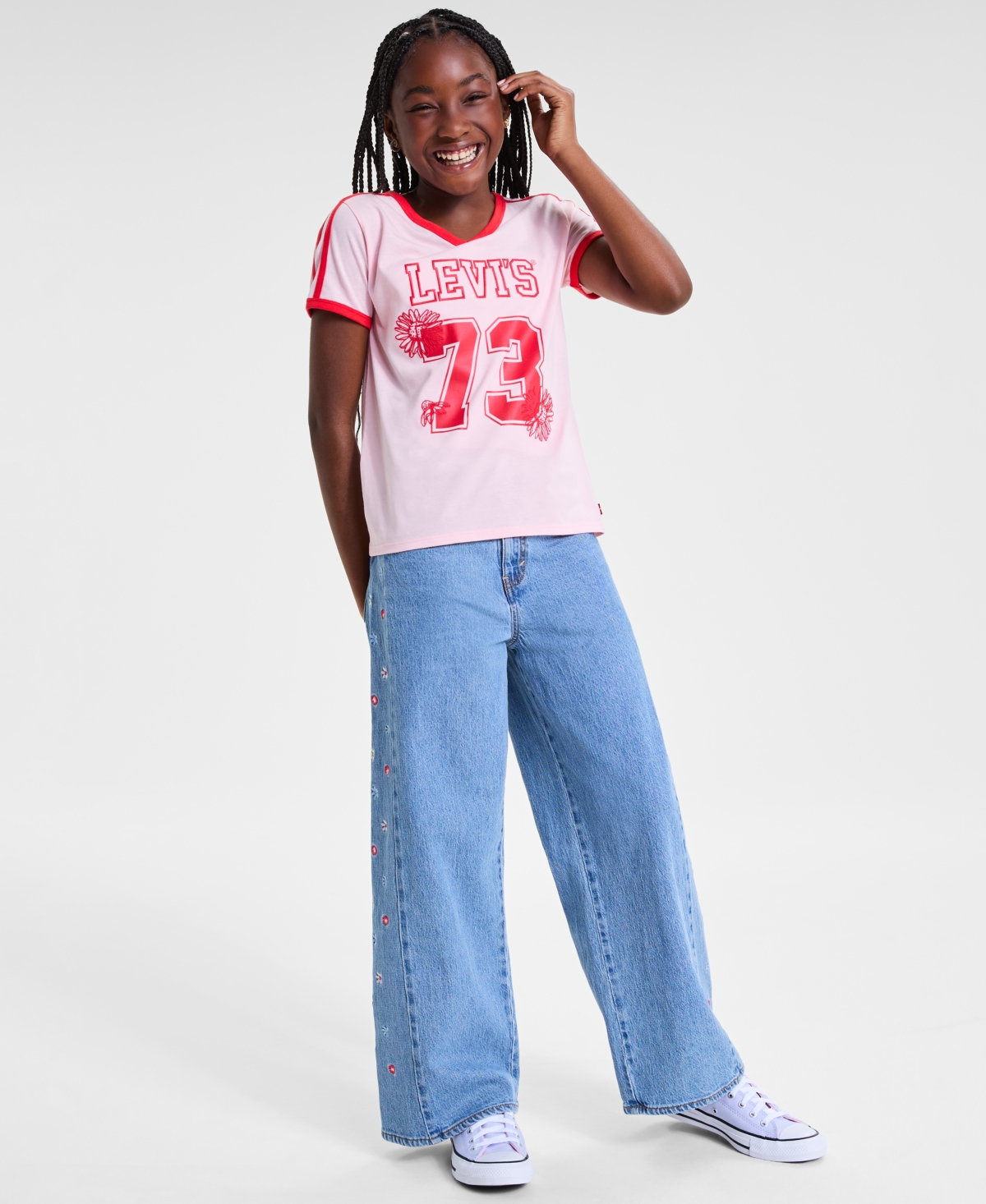 Levi's Big Girls High Rise Baggy Embroidered Jeans In Blue