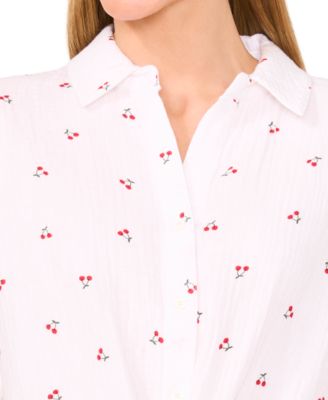 Women's Printed Cotton Dolman-Sleeve Button-Front Blouse