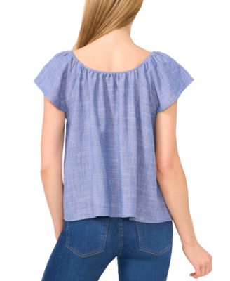 Women's Split-Neck Flutter-Sleeve Top