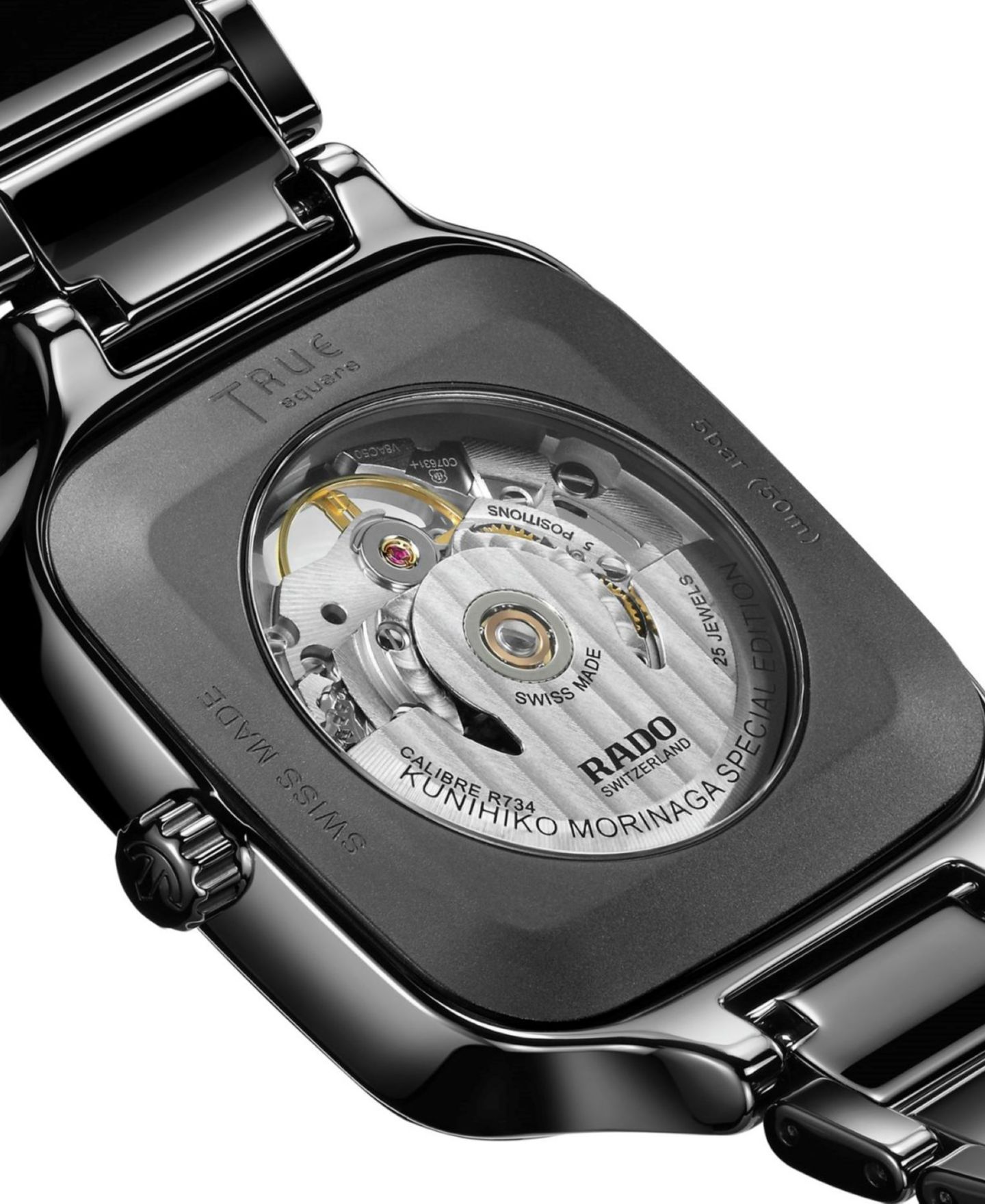 Часы Rado Unisex Swiss Automatic True Square x Kunihiko Morinaga Special Edition Black Ceramic Bracelet Watch 38mm — фото 4