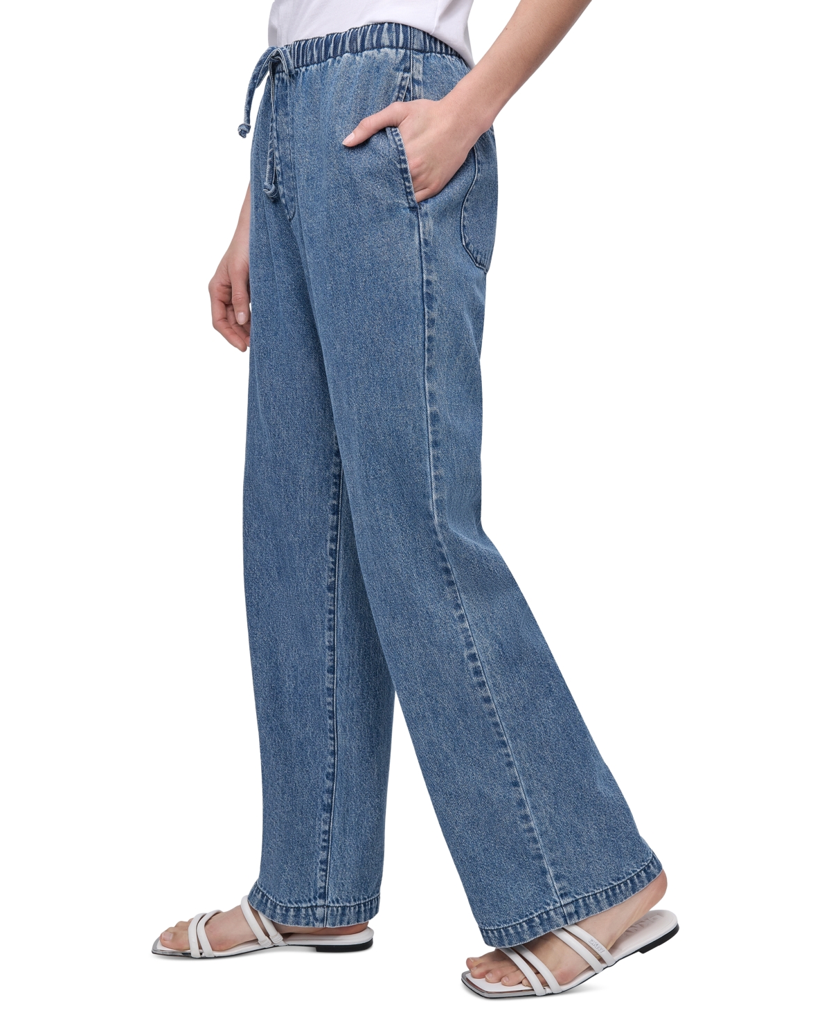 DKNY JEANS WOMEN'S HIGH RISE DRAWSTRING-WAIST COTTON JEANS 