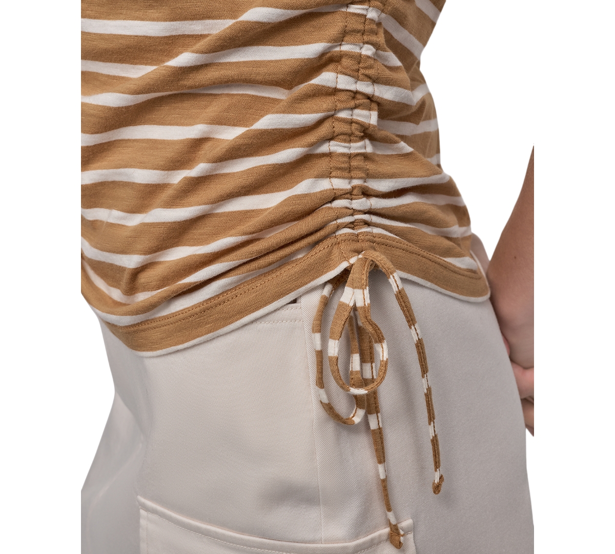 Dkny Jeans Petite Cotton Ruched Side-tie Sleeveless Tee In Brown