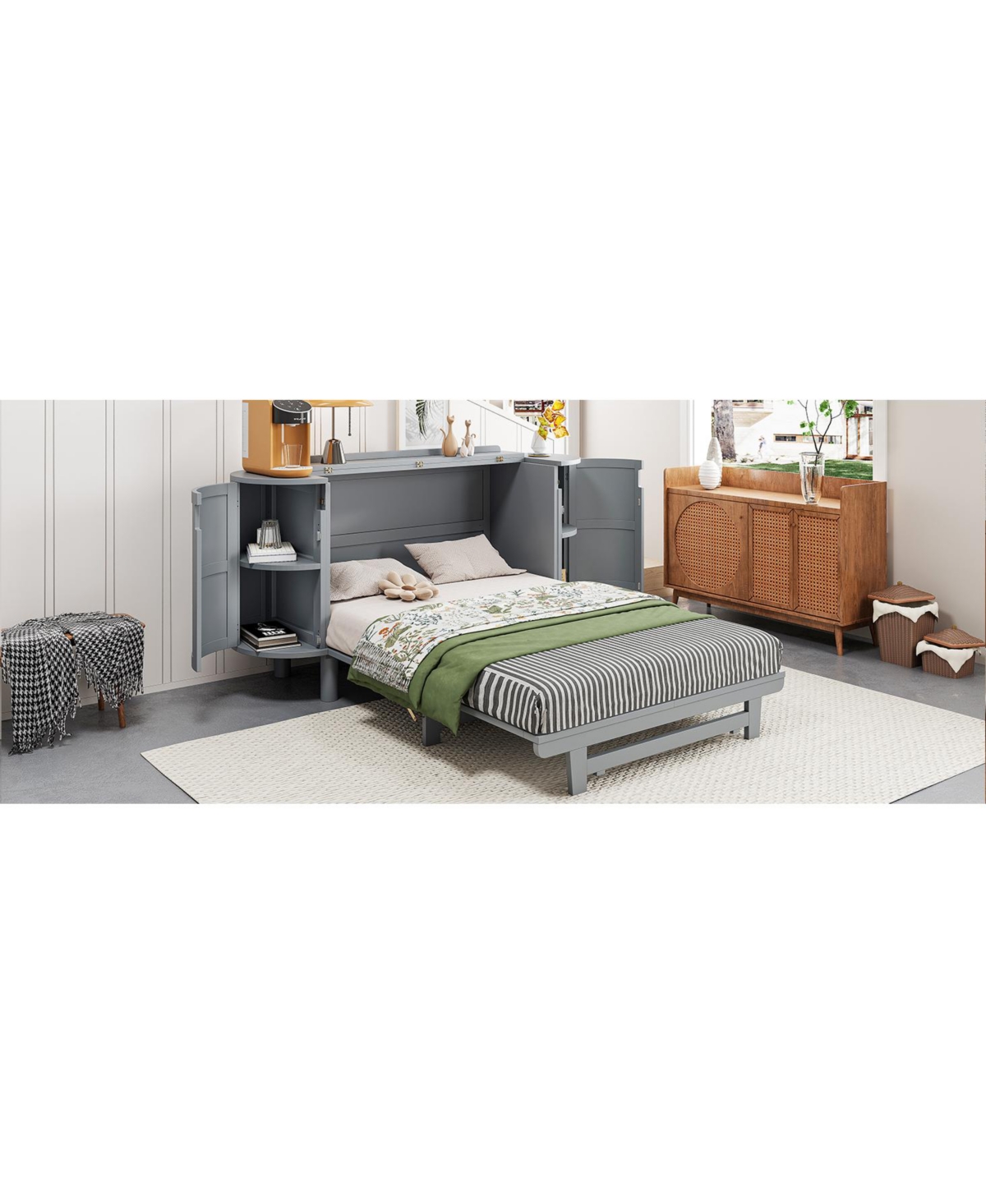 Full Murphy Bed with Hidden Storage & Modern Woven Design