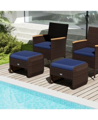 2 Pieces Outdoor Patio PE Wicker Ottomans with Removable Cushions