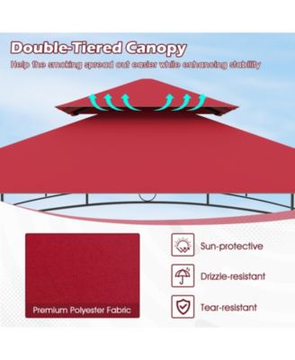 Outdoor Double-Tiered Grill Gazebo Canopy with 2 Shelves and 7 Hooks-Red