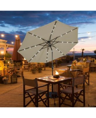 10' Solar LED Lighted Patio Market Umbrella Shade Tilt Adjustment Crank-Tan