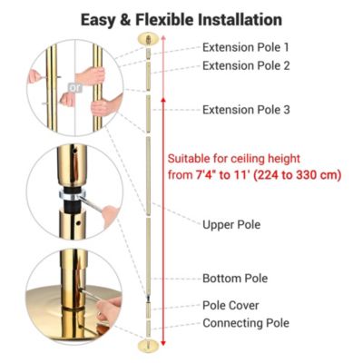 11 FT Gold Spinning Static Dancing Pole Kit w/ Extensions Fitness Dance Exercise