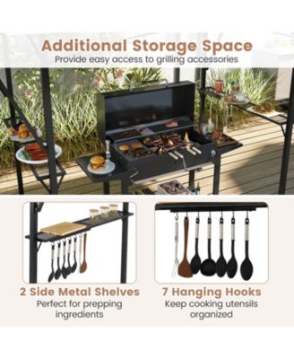 13 x 5 Feet Grill Gazebo with Dual Side Awnings and 2 Shelves Adjustable Shadow-Coffee