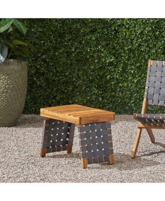 Outdoor Folding Side Table with Woven Accents, Wooden End Table for Living Room, 19 Inch Patio Side Table