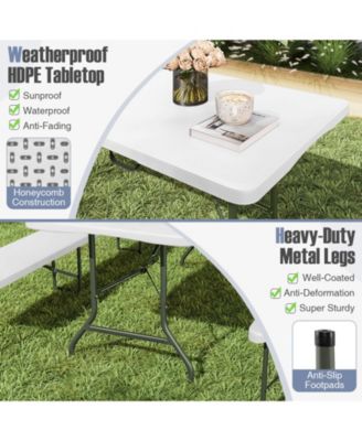 6 ft Portable Folding Table 350 LBS Fold-in-Half Table with HDPE Tabletop-White