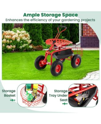 Heavy Duty Garden Cart with Tool Tray and 360 Swivel Seat