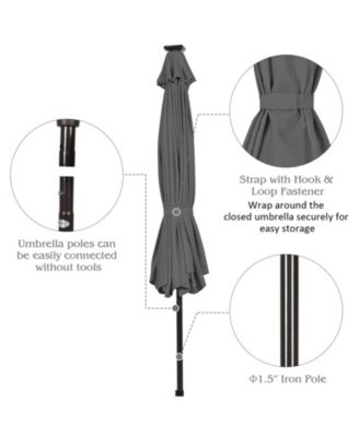 10 Feet Outdoor Patio Umbrella with Bright Solar LED Lights-Gray