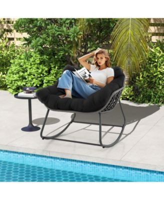 Outdoor Rocking Chair Oversized Patio PE Wicker Egg Chair with Cushion