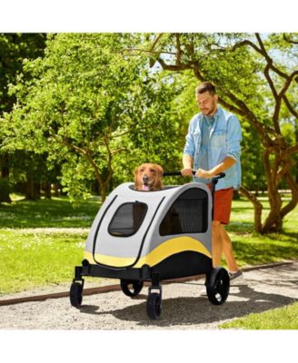 Large Dog Stroller for 2 Dogs Foldable Pet Travel Carrier Zipper Divider 4 Wheels