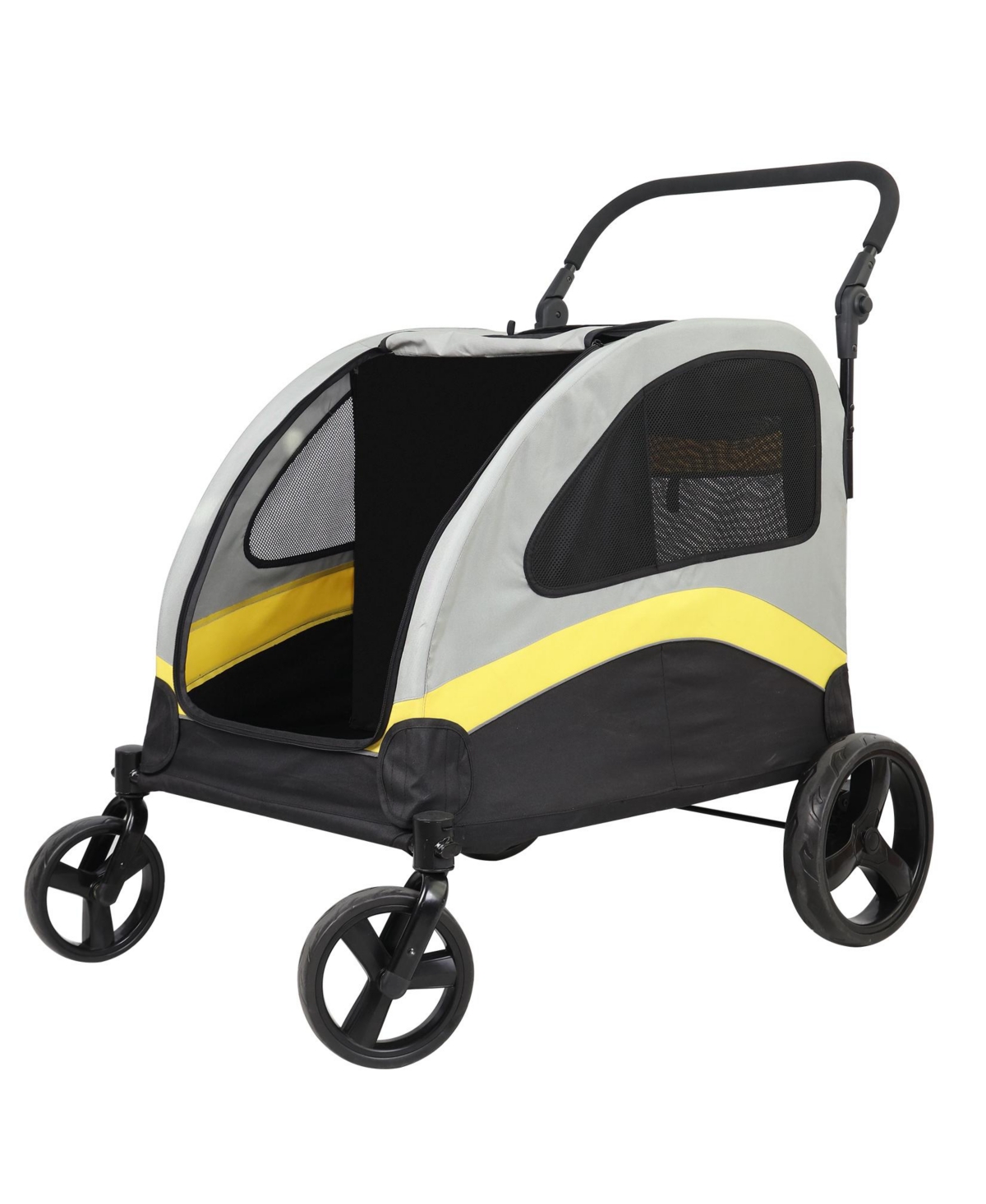 4-Wheel Pet Jogger Stroller for Dogs - Black with grey and yellow