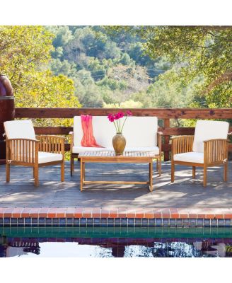 Outdoor Acacia Wood 4 PC loveseat