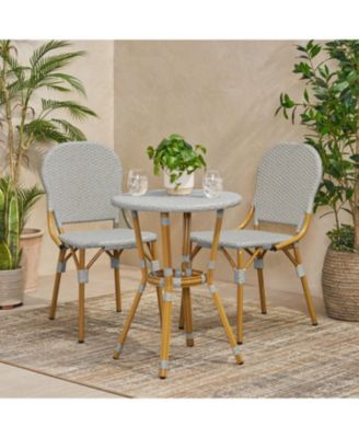 Outdoor Aluminum Armless French Bistro Set, 3-Piece, Gray and Bamboo Finish