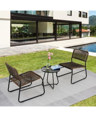 Patio Furniture Set 3 Piece Mixture Pattern PE Rattan Steel Frame And Modern Round Table