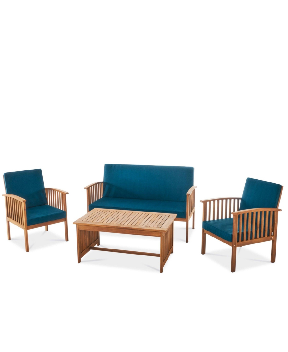 Outdoor 4-Pcs Set Acacia Wood Sofa Set with Water Resistant Cushions