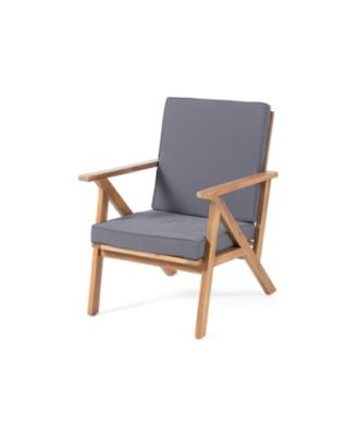 4-Piece Wood Patio Conversation Set with Gray Cushions