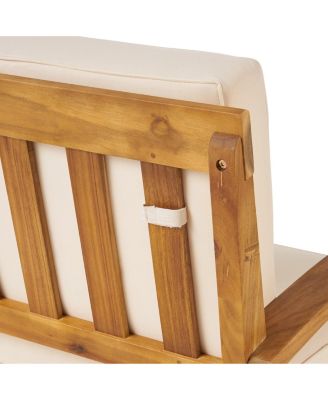 2 Pieces Acacia Wood Outdoor Loveseat with Coffee Table and Beige Cushions for Patio Backyard