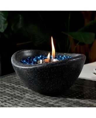 11 in. W Direct Vent Portable Concrete Ethanol Tabletop Fireplace in White and Blue